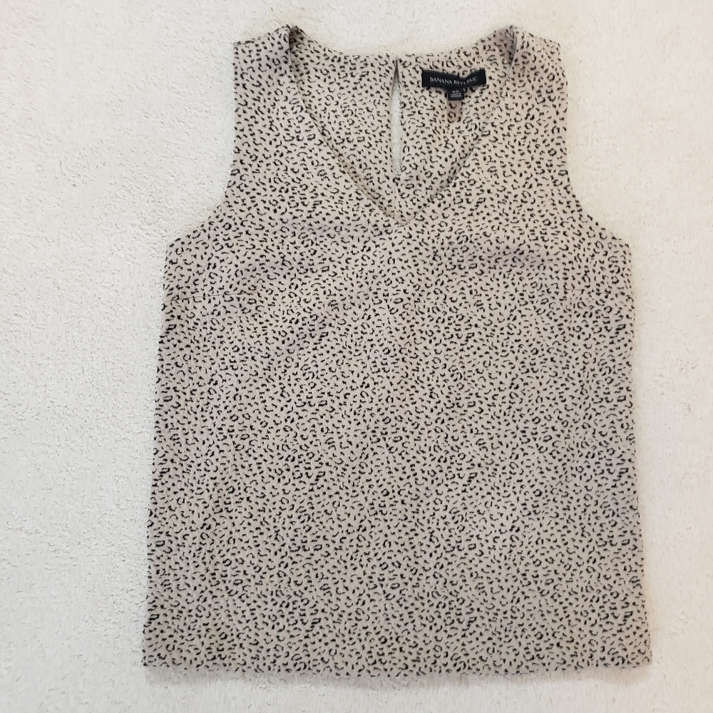 J. Crew V-neck Animal Print Black/Tan Textured Tank szXS